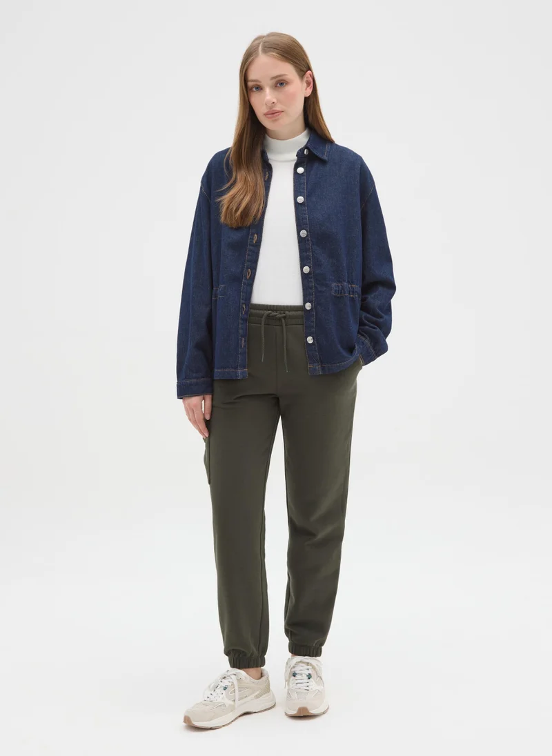 او في اس OVS Green Cotton Blend Regular Fit Cargo Trousers